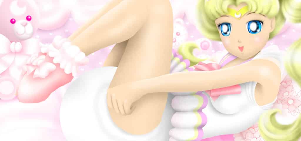 Sissy Baby Girl is in the picture, and she is wearing diapers and sitting on the bed. She looks cute and lovely.